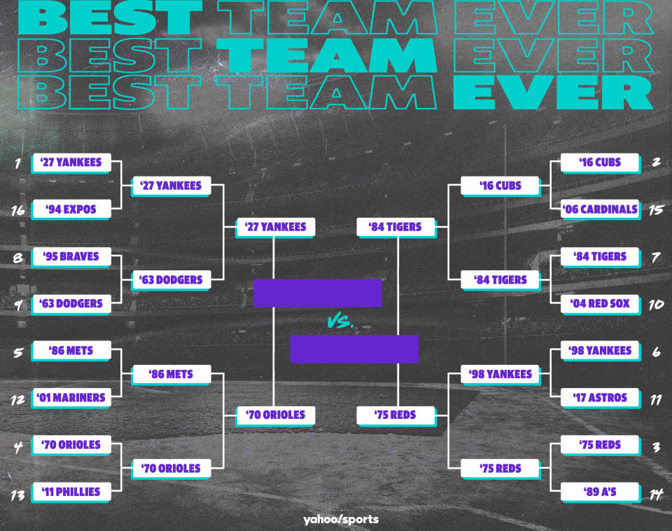 Best Teams Ever bracket: MLB edition, Final Four. (Yahoo Sports illustration)