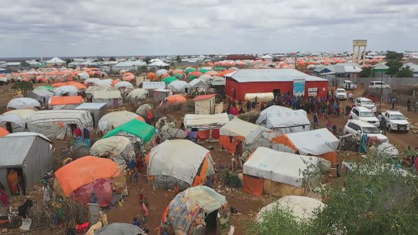 PHOTO: Drone footage of the aid encampment in Baidoa, Somalia. (ABC News)