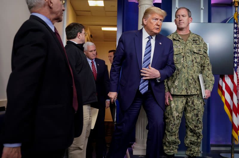 U.S. President Trump leads the daily coronavirus task force briefing at the White House in Washington