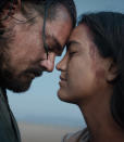<p>In ‘The Revenant,’ Leonardo DiCaprio plays 1800s frontiersman Hugh Glass (pictured here with a Pawnee Indian woman played by Grace Dove). The film, directed by Oscar winner Alejandro González Iñárritu, is based on Michael Punke’s 2003 novel of the same name. According to production designer Jack Fisk, a character that does not appear in the book was added to the film: Glass’s son. </p>