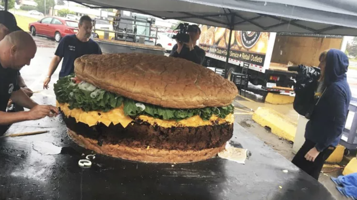 the 1,800 pound burger from Mallie's sports grill and bar