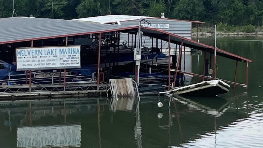 A storm damaged Melvern Lake Marina on June 28, 2024. (Courtesy Melvern Lake Marina)