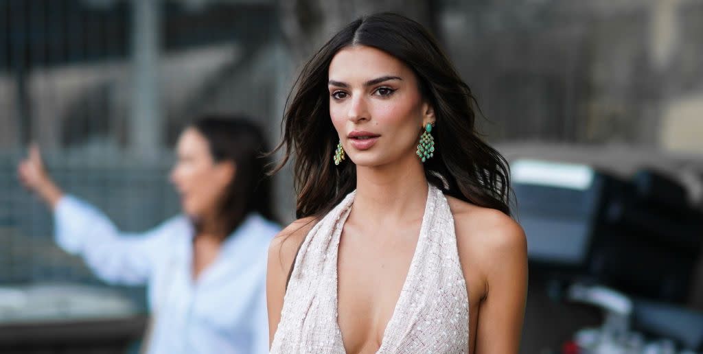 paris, france   june 26 emily ratajkowski is seen outside the kerastase party at port debilly in paris, on june 26, 2019 in paris, france photo by edward berthelotgc images