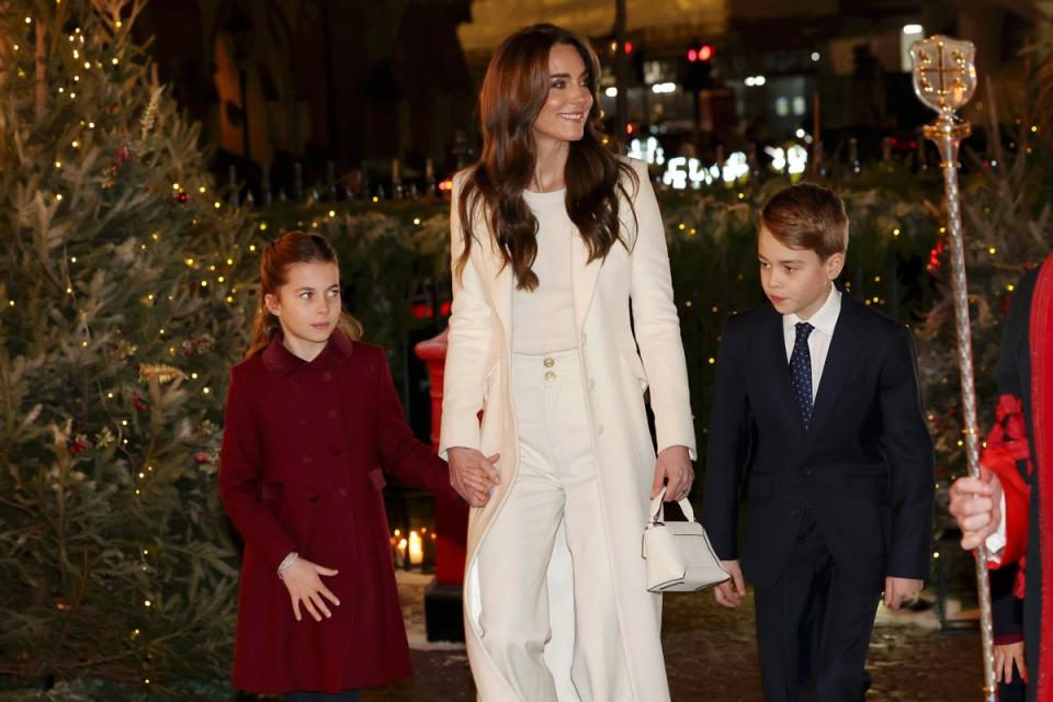 Princess Charlotte, the Princess of Wales, and Prince George attending the royal carols earlier this month (PA)