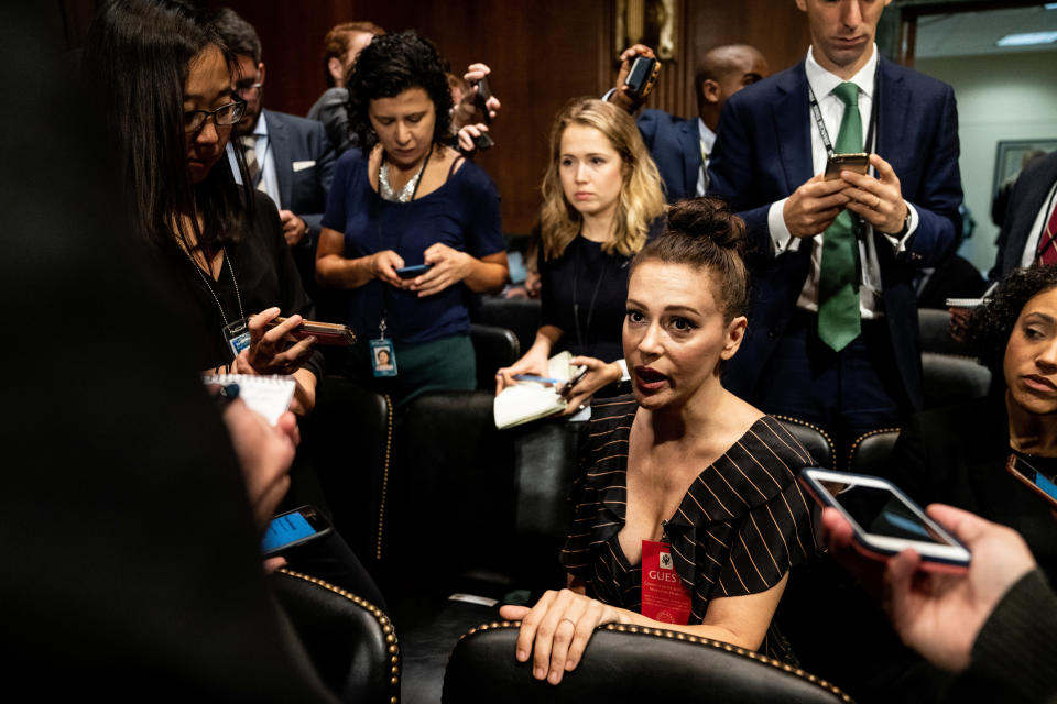 Actress Alyssa Milano is seen ahead of a Senate Judiciary Committee hearing of Dr. Christine Blasey Ford at Capitol Hill in Washington on Sept. 27, 2018. (Photo: POOL New / Reuters)