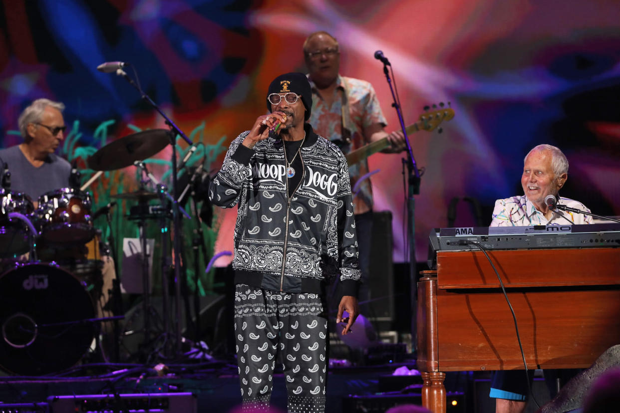 Snoop Dogg at the Jimmy Buffett tribute concert at the Hollywood Bowl on April 11.  (Randall Michelson / Live Nation-Hewitt Silva)
