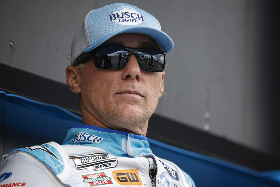 WATKINS GLEN, NEW YORK - AUGUST 21: Kevin Harvick, driver of the #4 Busch Light Ford, waits backstage during pre-race ceremonies before the NASCAR Cup Series Go Bowling at The Glen at Watkins Glen International on August 21 2022 at Watkins Glen, New York.  (Photo by Chris Graythen/Getty Images)