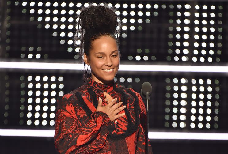 Alicia Keys presents onstage during the 2016 MTV Video Music Awards at Madison Square Garden on August 28, 2016 in New York City. (Photo by Theo Wargo/MTV1617/Getty Images for MTV)