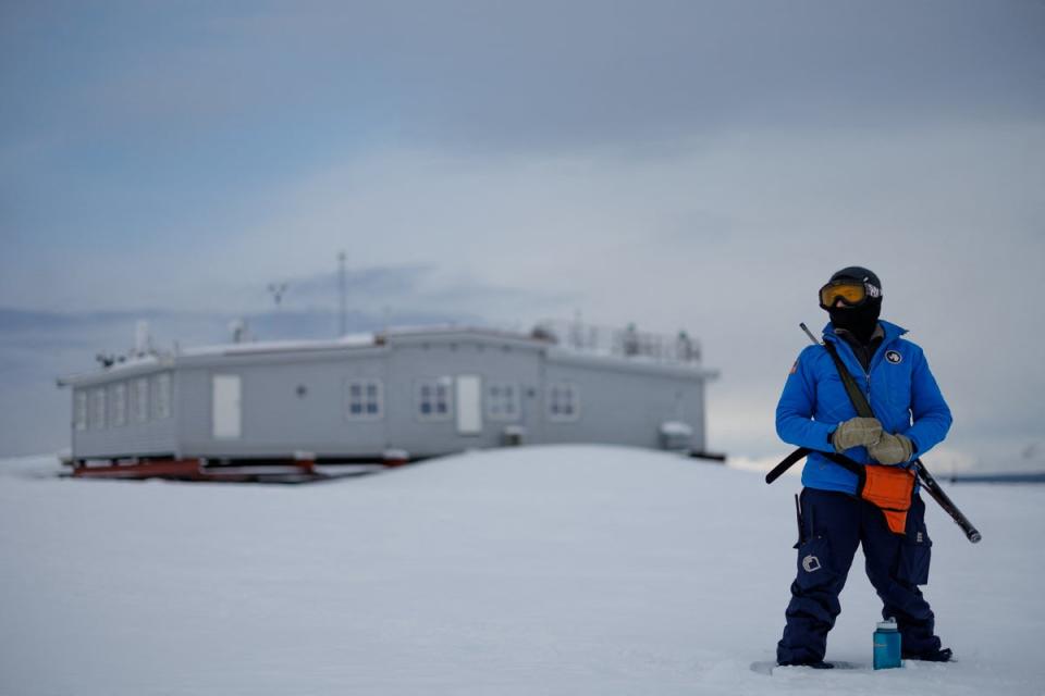 CNR station leader Ombretta Dell'Aqua stands lookout for polar bears (Reuters)