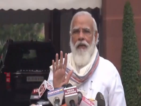 Prime Minister Narendra Modi speaking ahead of the monsoon session of Parliament on Monday. [Photo/ANI]