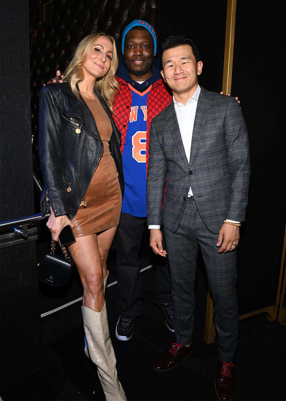 Nikki Glaser, Michael Che and Ronny Chieng attend The Scleroderma Research Foundation's Cool Comedy Hot Cuisine: A Tribute to Bob Saget at Edison Ballroom on November 08, 2023 in New York City.