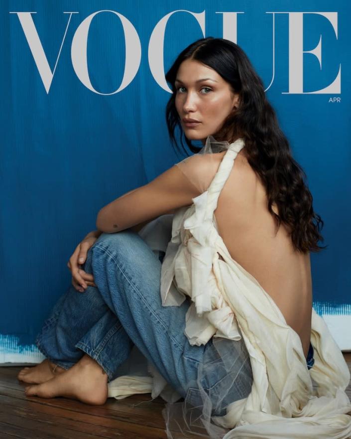 Bella Hadid on the cover of US Vogue for April 2022. - Credit: Vogue