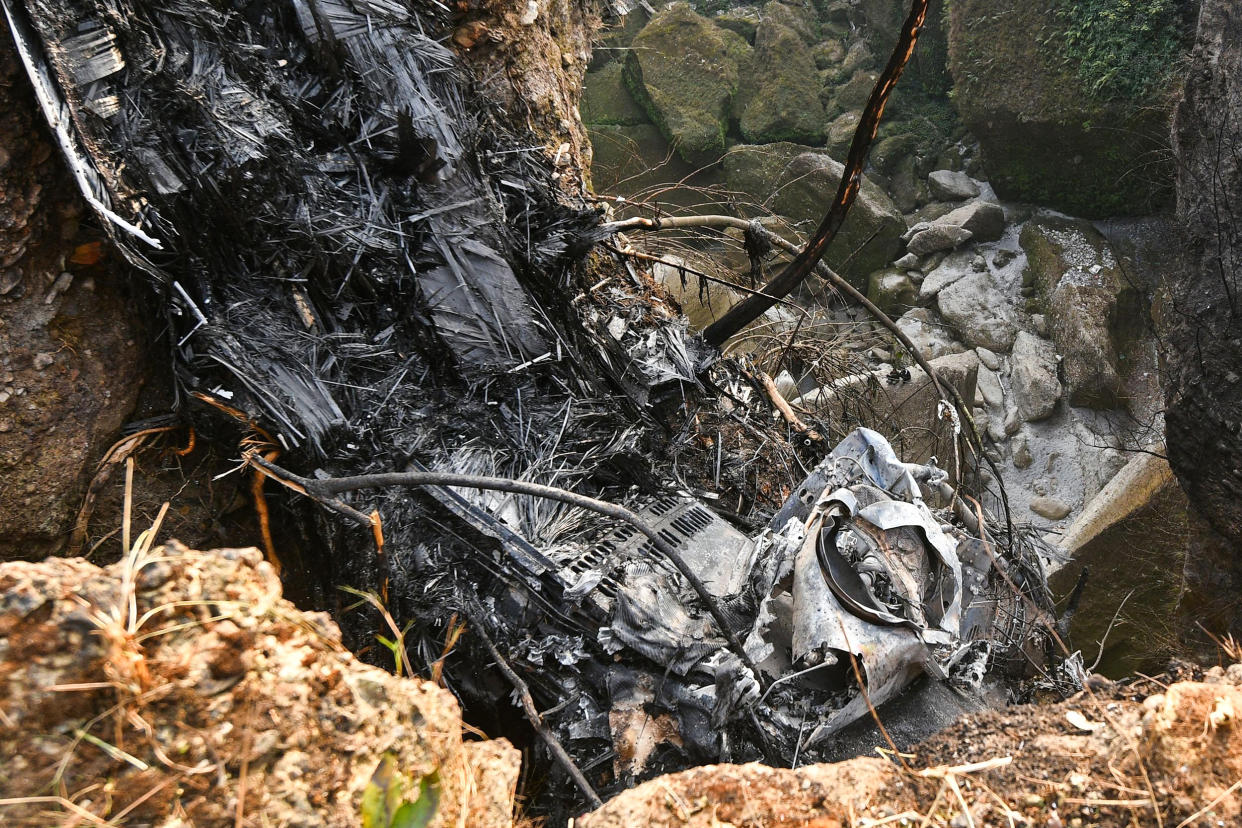 The wreckage of a crashed plane in Pokhara, Nepal, on Jan. 15, 2023. (Prakash Mathema / AFP - Getty Images)