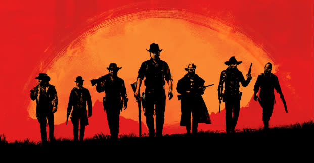 Wallpaper red dead redemption 2, 2023, cowboys, silhouette desktop