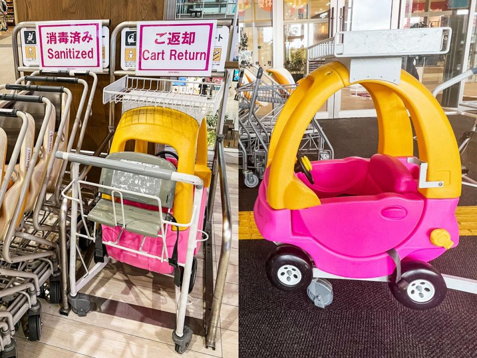 Japanese mall: pink sanitized strollers