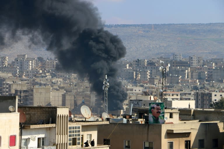 Smoke billows from the northern Syrian Kurdish town of Afrin on January 31, 2018