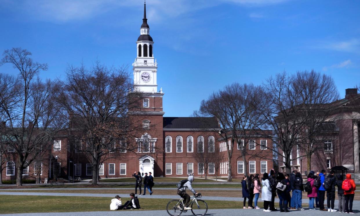 <span>The Baker Library at Dartmouth College, in Hanover, New Hampshire, in April 2023. Dartmouth is one of the schools that reinstated test score requirements.</span><span>Photograph: Charles Krupa/AP</span>