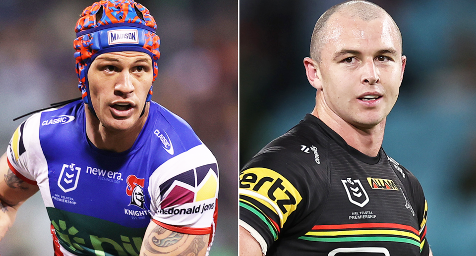 Pictured left Kalyn Ponga and right Dylan Edwards