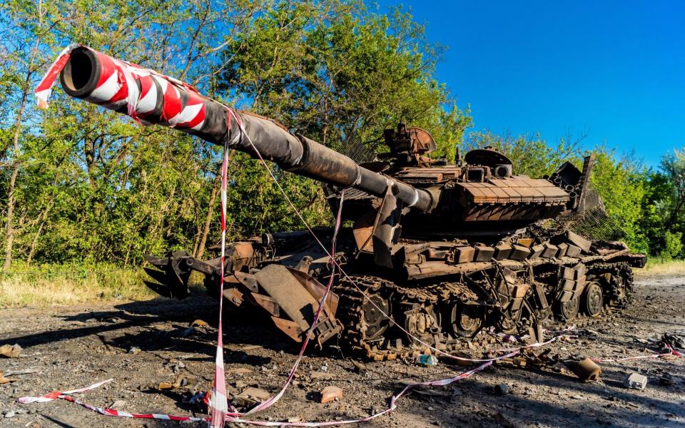 Russian tanks destroyed by the Ukrainian armed forces during the Russian offensive