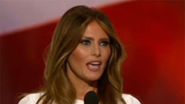 Melania Trump delivers her speech at the convention. Source: AP.