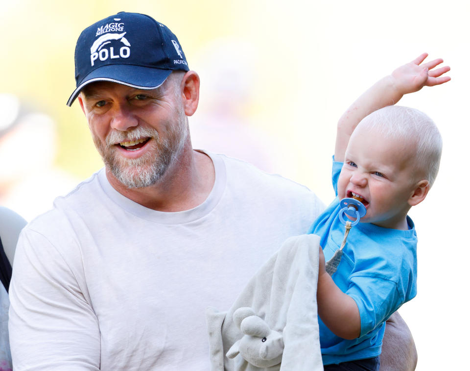 STROUD, UNITED KINGDOM - AUGUST 06: (EMBARGOED FOR PUBLICATION IN UK NEWSPAPERS UNTIL 24 HOURS AFTER CREATE DATE AND TIME) Mike Tindall and Lucas Tindall attend day 2 of the 2022 Festival of British Eventing at Gatcombe Park on August 6, 2022 in Stroud, England. (Photo by Max Mumby/Indigo/Getty Images)