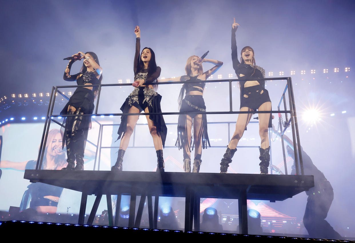 Jennie, Jisoo, Rosé, and Lisa of BLACKPINK perform at the Coachella Stage during the 2023 Coachella Valley Music & Arts Festival on April 15, 2023 in Indio, Calif. (Photo: Frazer Harrison/Getty Images for Coachella)