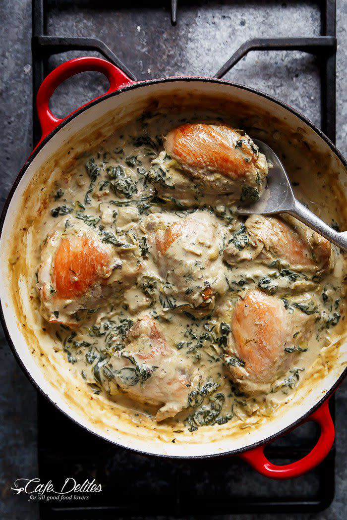 Creamy Spinach Artichoke Chicken Thighs