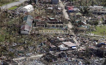 An aerial view of the devastation of super Typhoon Haiyan in Samar province in central Philippines