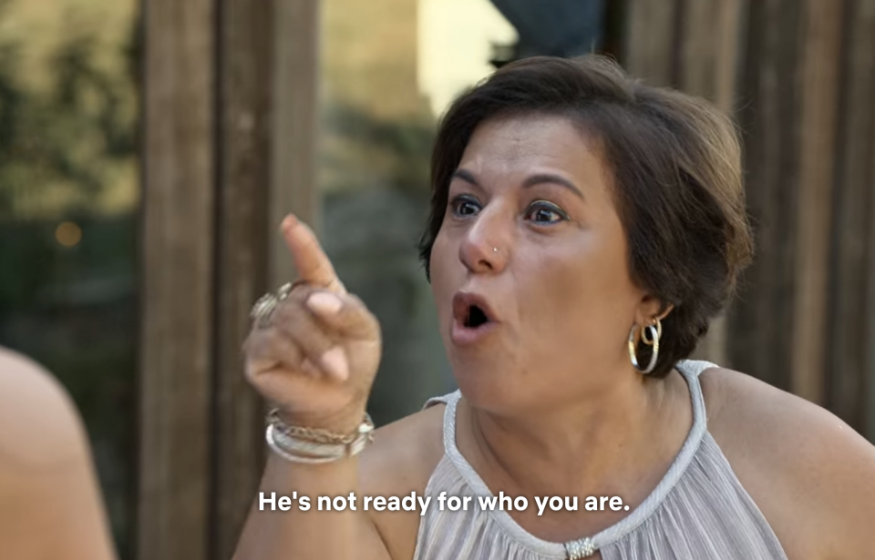 Nancy's mother pointing with caption, "He's not ready for who you are"