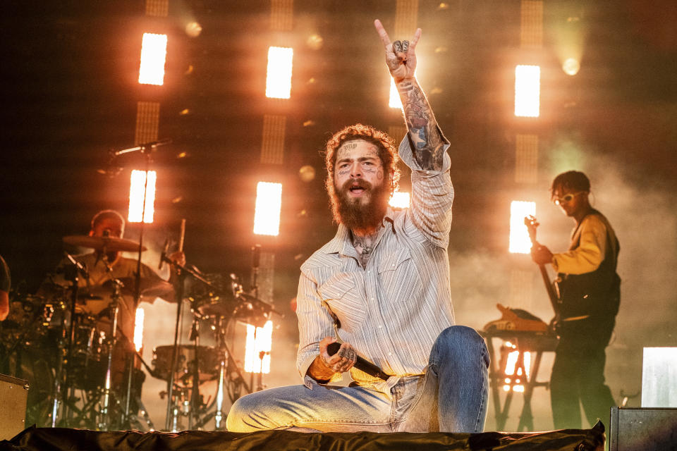 Post Malone performs during Festival d'ete de Quebec on Friday, July 12, 2024, in Quebec City. (Photo by Amy Harris/Invision/AP)