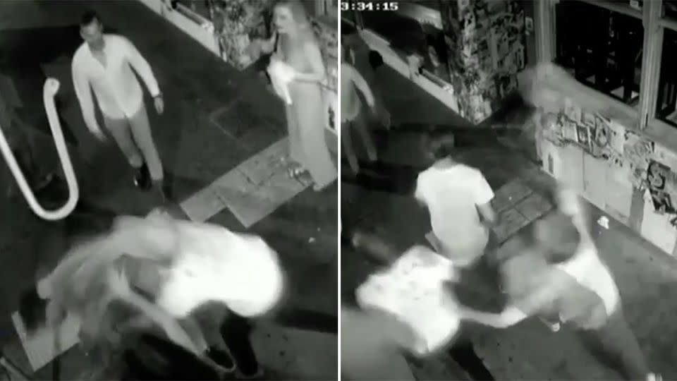 CCTV footage shows the moment after Tom was coward punched. Photo: 7 News