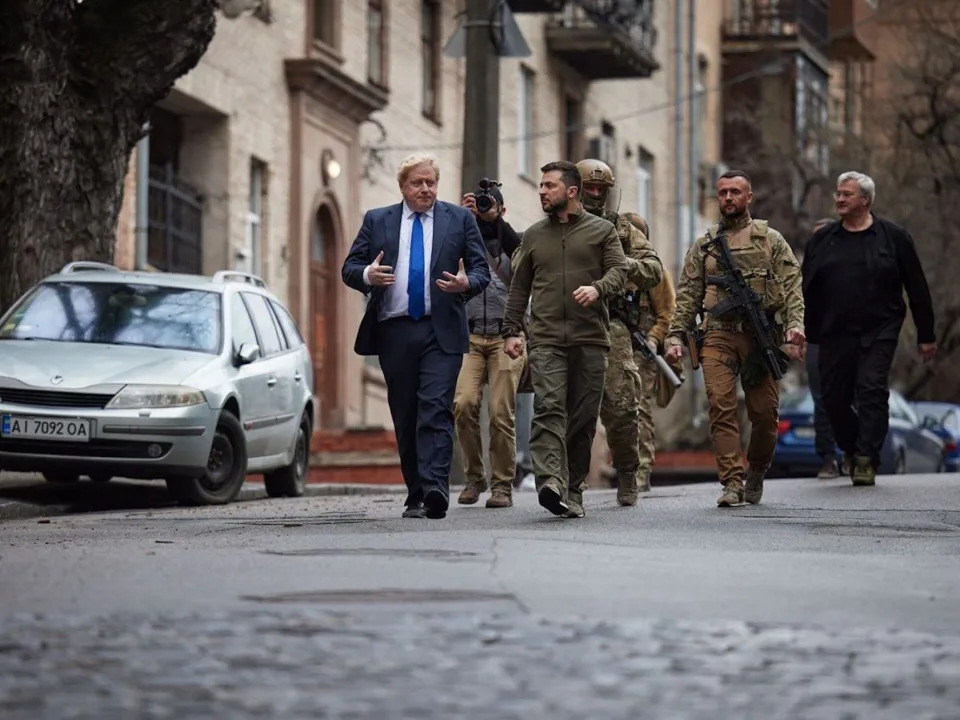 British Prime Minister Boris Johnson meets Ukrainian President Volodymyr Zelenskyy in Kyiv, Ukraine on April 09, 2022.