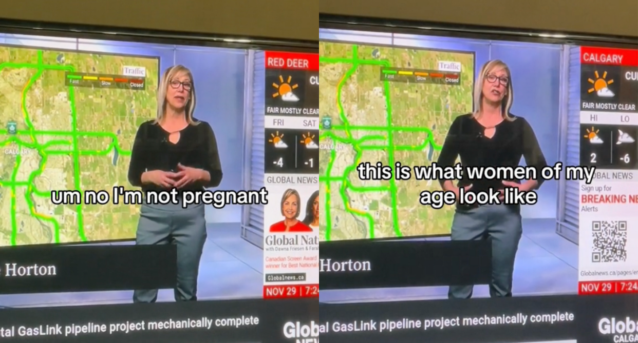 Global News Calgary anchor Leslie Horton called out a viewer's nasty email while live on-air recently. (Photos via @sarantium on TikTok)