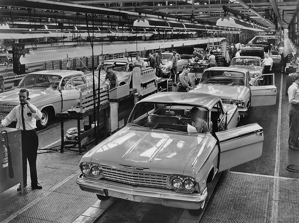 Chevrolet Production Line  Working on a production line at a Chevrolet plant in the 1960's