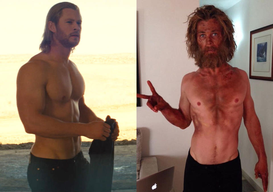 <p>We’re more used to seeing the Aussie star with the physique of a Norse god playing Thor in the Marvel movies, but he dramatically slimmed down to play a sailor lost at sea by eating just 500 calories a day.</p>