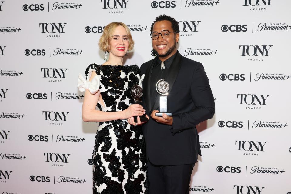 Sarah Paulson, winner of the "Lead Actress in a Play" award for "Appropriate," and Branden Jacobs-Jenkins, winner of the "Best Revival of a Play" award for "Appropriate" at the 2024 Tony Awards in New York City.