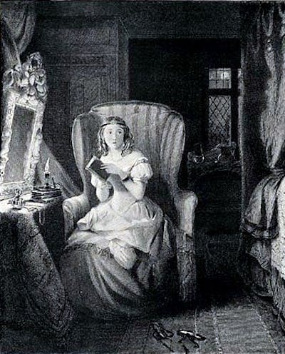 Ilustración de <em>La Abadía de Northanger</em>, Artista desconocido, 1833 Edición Bentley de las novelas de Jane Austen. <a href="https://en.wikipedia.org/wiki/File:NACatherinereading.jpg" rel="nofollow noopener" target="_blank" data-ylk="slk:Wikimedia Commons;elm:context_link;itc:0;sec:content-canvas" class="link ">Wikimedia Commons</a>