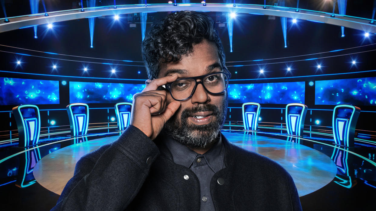 WARNING: Embargoed for publication until 00:00:01 on 04/12/2021 - Programme Name: The Weakest Link - TX: n/a - Episode: n/a (No. n/a) - Picture Shows: The Weakest Link host, Romesh Ranganathan - (C) BBC Studios - Photographer: Alan Peebles