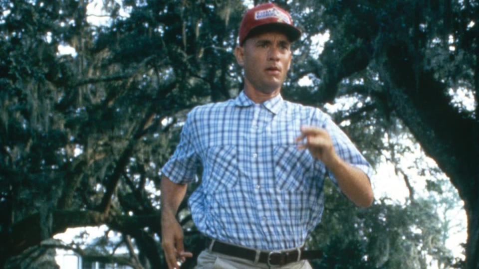 Tom Hanks runs as Forrest in Forrest Gump