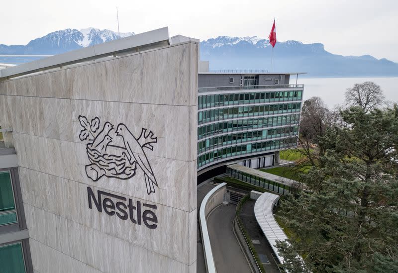 FILE PHOTO: Drone view of the headquarters of food giant Nestle in Vevey