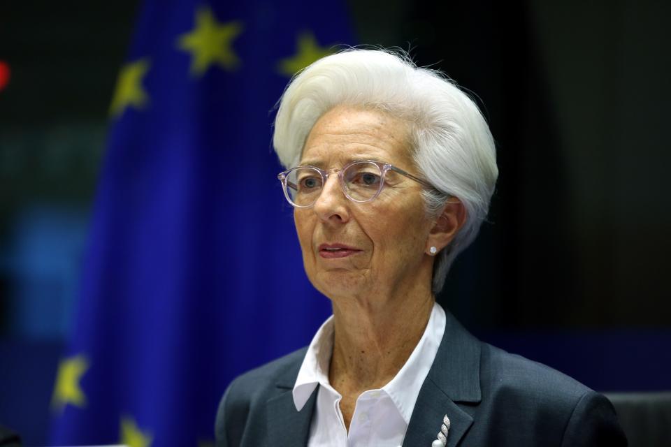 BRUSSELS, BELGIUM - DECEMBER 02: European Central Bank (ECB) president Christine Lagarde makes a speech during the meeting of European Parliament's Committee on Economic and Monetary Affairs (ECON), held in Brussels, Belgium on December 02, 2019.  (Photo by Dursun Aydemir/Anadolu Agency via Getty Images)
