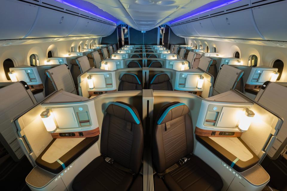 Hawaiian Airlines' new business class seats with the Leihōkū premium service, which means “garland of stars” in Hawaiian.