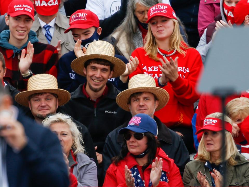 Amish people participate in a rally hosted by Donald Trump