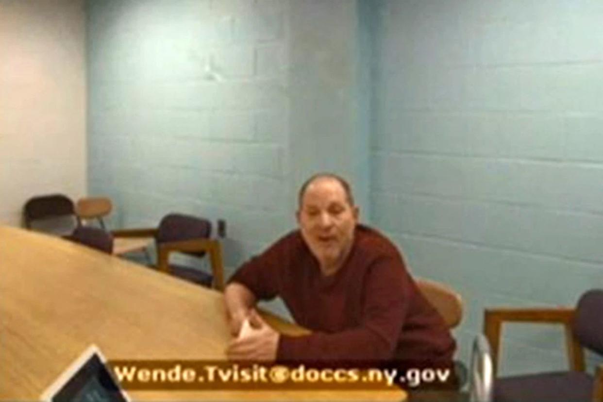 Harvey Weinstein is pictured remotely from Erie County jail on April 12.