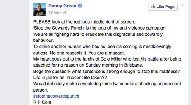 The message that Danny Green posted on social media that has since gone viral. Source: Facebook.