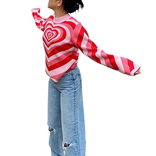 6) Love Heart Striped Turtleneck Pullover