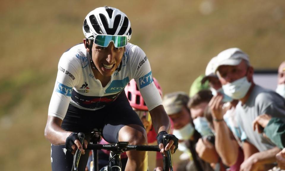 Egan Bernal crosses the finish line of the stage 13 of the 2020 Tour de France.