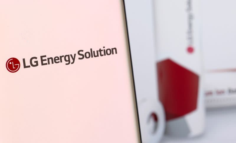 FILE PHOTO: Illustration shows smartphone with LG Energy Solution's logo displayed