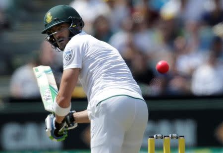 Cricket - Australia v South Africa - Third Test cricket match - Adelaide Oval, Adelaide, Australia - 24/11/16. South African captain Faf du Plessis plays a shot behind during the first day of the Third Test cricket match in Adelaide. REUTERS/Jason Reed