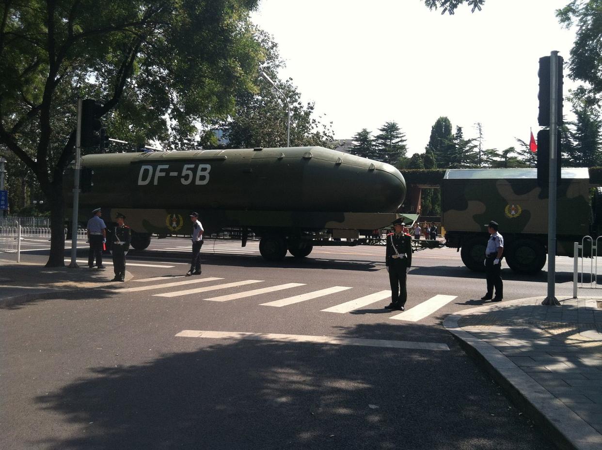 The silos could hold long-range nuclear missiles like this DF-5B, shown at a Beijing military parade in 2015 (Creative Commons/IceUnshattered)